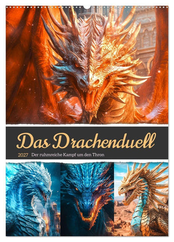 Das Drachenduell (Wandkalender 2027 DIN A2 hoch), CALVENDO Monatskalender