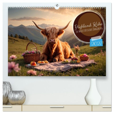 Highland Kühe (hochwertiger Premium Wandkalender 2027 DIN A2 quer), Kunstdruck in Hochglanz