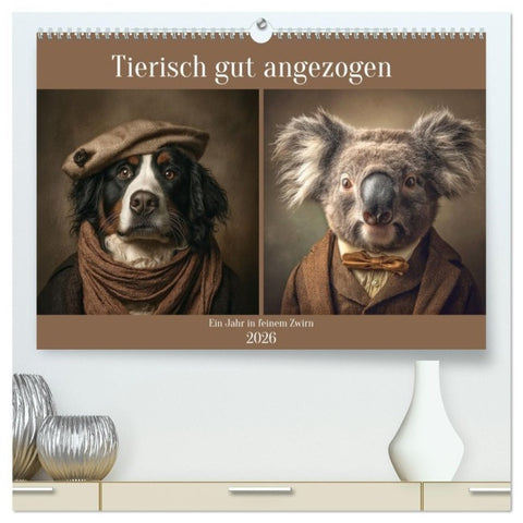 Tierisch gut angezogen (hochwertiger Premium Wandkalender 2026 DIN A2 quer), Kunstdruck in Hochglanz