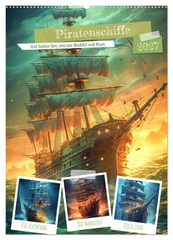Piratenschiffe (Wandkalender 2027 DIN A2 hoch), CALVENDO Monatskalender