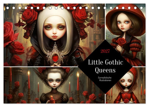 Little Gothic Queens. Surrealistische Illustrationen (Tischkalender 2027 DIN A5 quer), CALVENDO Monatskalender