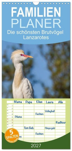 Familienplaner 2027 - Die schönsten Brutvögel Lanzarotes mit 5 Spalten (Wandkalender, 21 x 45 cm) CALVENDO