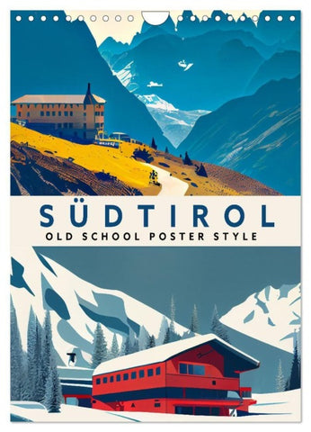 Südtirol - Old School Poster Style (Wandkalender 2027 DIN A4 hoch), CALVENDO Monatskalender