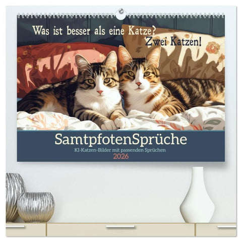 Samtpfotensprüche (hochwertiger Premium Wandkalender 2026 DIN A2 quer), Kunstdruck in Hochglanz