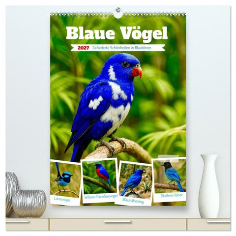 Blaue Vögel (hochwertiger Premium Wandkalender 2027 DIN A2 hoch), Kunstdruck in Hochglanz