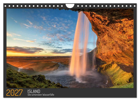 Island - Die schönsten Wasserfälle (Wandkalender 2027 DIN A4 quer), CALVENDO Monatskalender