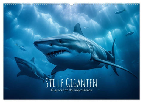 Stille Giganten - KI-generierte Hai-Impressionen (Wandkalender 2027 DIN A2 quer), CALVENDO Monatskalender