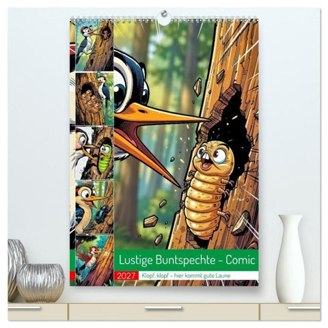 Lustige Buntspechte - Comic (hochwertiger Premium Wandkalender 2027 DIN A2 hoch), Kunstdruck in Hochglanz