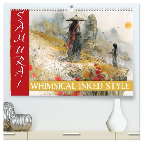Samurai - whimsical inked style (hochwertiger Premium Wandkalender 2027 DIN A2 quer), Kunstdruck in Hochglanz