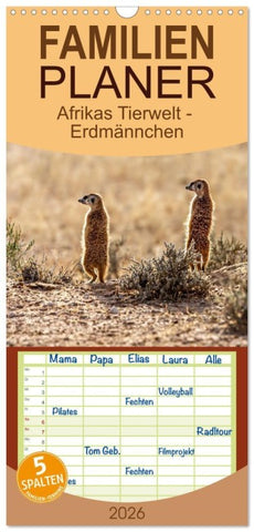 Familienplaner 2026 - Afrikas Tierwelt - Erdmännchen mit 5 Spalten (Wandkalender, 21 x 45 cm) CALVENDO
