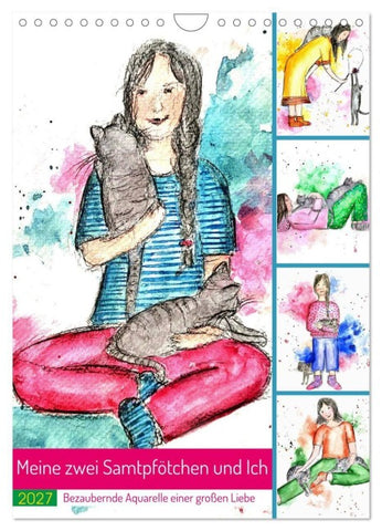 Meine zwei Samtpfötchen und Ich - Bezaubernde Aquarelle einer große Liebe (Wandkalender 2027 DIN A4 hoch), CALVENDO Monatskalender