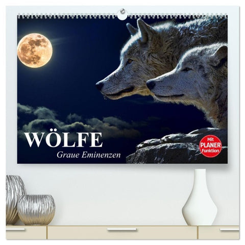 Wölfe. Graue Eminenzen (hochwertiger Premium Wandkalender 2026 DIN A2 quer), Kunstdruck in Hochglanz