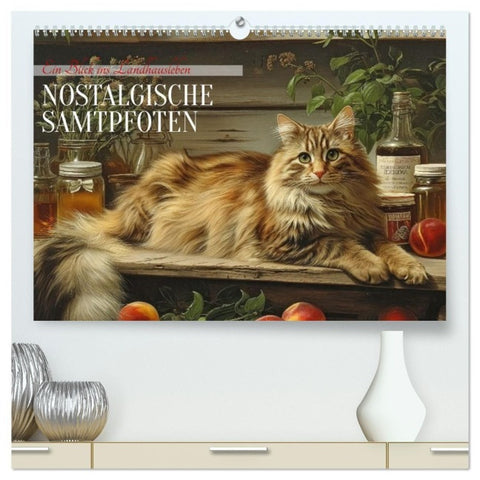 Nostalgische Samtpfoten (hochwertiger Premium Wandkalender 2026 DIN A2 quer), Kunstdruck in Hochglanz