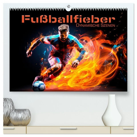 FUßBALLFIEBER Dynamische Szenen (hochwertiger Premium Wandkalender 2027 DIN A2 quer), Kunstdruck in Hochglanz