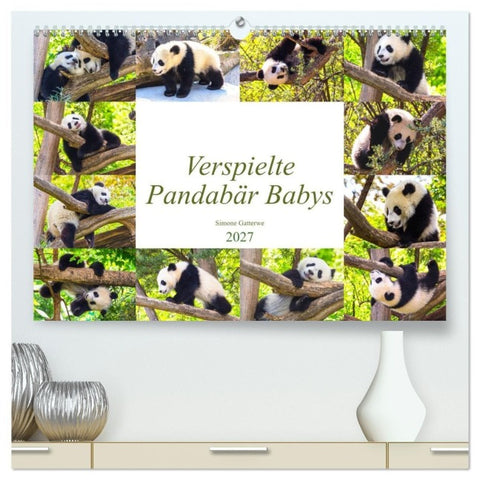Pandabär Babys (hochwertiger Premium Wandkalender 2027 DIN A2 quer), Kunstdruck in Hochglanz
