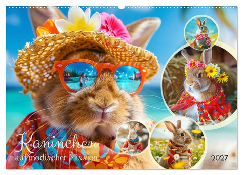 Kaninchen auf modischer Mission (Wandkalender 2027 DIN A2 quer), CALVENDO Monatskalender