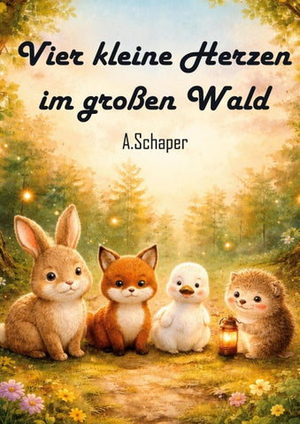 Vier kleine Herzen im großen Wald