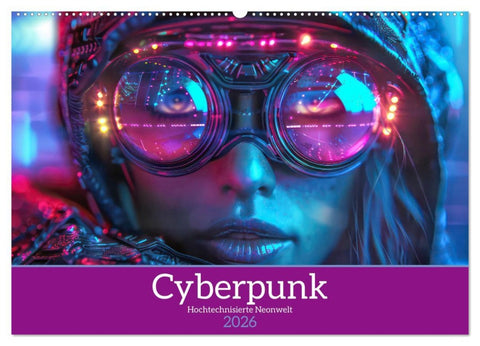 Cyberpunk - Hochtechnisierte Neonwelt (Wandkalender 2026 DIN A2 quer), CALVENDO Monatskalender