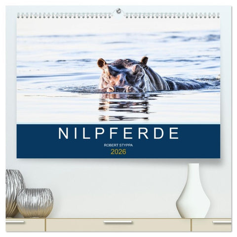 Nilpferde, Kolosse in Afrika (hochwertiger Premium Wandkalender 2026 DIN A2 quer), Kunstdruck in Hochglanz