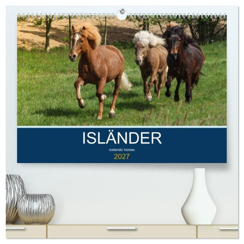 Isländer - icelandic horses (hochwertiger Premium Wandkalender 2027 DIN A2 quer), Kunstdruck in Hochglanz