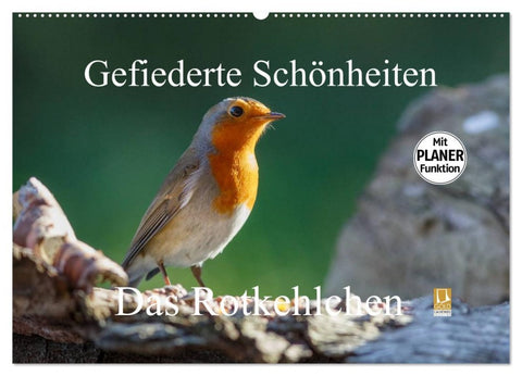 Gefiederte Schönheiten - Das Rotkehlchen / Planer (Wandkalender 2026 DIN A2 quer), CALVENDO Monatskalender