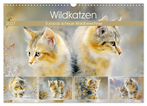 Wildkatzen. Europas scheue Waldbewohner (Wandkalender 2027 DIN A3 quer), CALVENDO Monatskalender