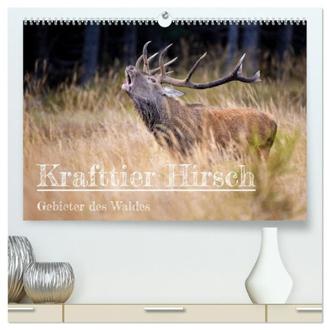 Krafttier Hirsch (hochwertiger Premium Wandkalender 2027 DIN A2 quer), Kunstdruck in Hochglanz