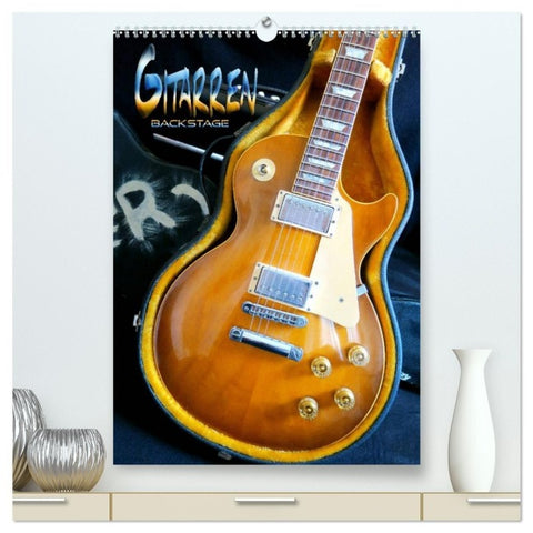 Gitarren backstage (hochwertiger Premium Wandkalender 2027 DIN A2 hoch), Kunstdruck in Hochglanz