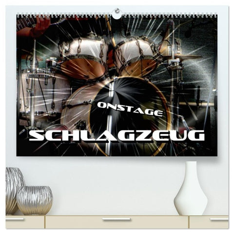 Schlagzeug onstage (hochwertiger Premium Wandkalender 2027 DIN A2 quer), Kunstdruck in Hochglanz