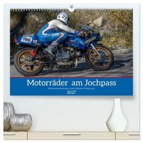 Motorräder am Jochpass (hochwertiger Premium Wandkalender 2027 DIN A2 quer), Kunstdruck in Hochglanz
