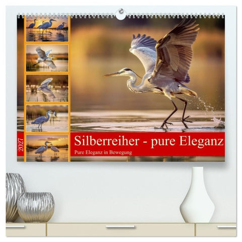 Silberreiher - pure Eleganz (hochwertiger Premium Wandkalender 2027 DIN A2 quer), Kunstdruck in Hochglanz