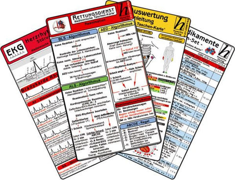 Rettungsdienst Karten-Set 2025 - EKG Diagnostik & Ableitungen, Notfallmedikamente, Reanimation - Rettungsdienst, Beatmung - Leitfaden für Oxygenierungs-Störungen