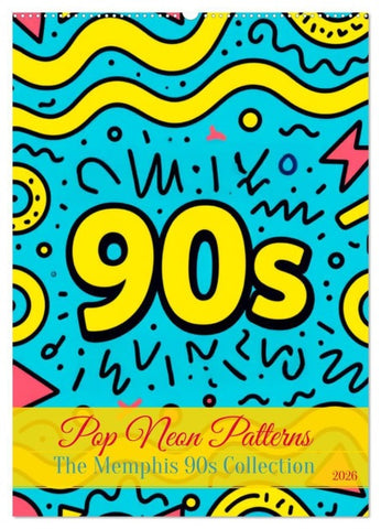 Pop Neon Patterns - The Memphis 90s Collection (Wandkalender 2026 DIN A2 hoch), CALVENDO Monatskalender