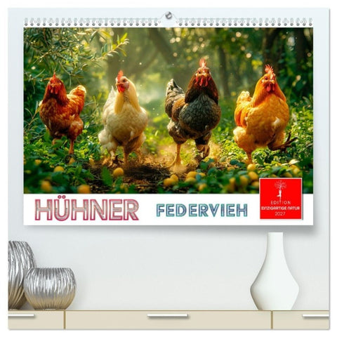 Hühner Federvieh (hochwertiger Premium Wandkalender 2027 DIN A2 quer), Kunstdruck in Hochglanz
