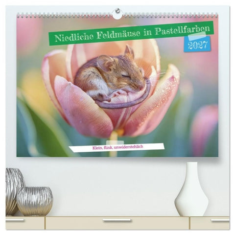 Niedliche Feldmäuse in Pastellfarben (hochwertiger Premium Wandkalender 2027 DIN A2 quer), Kunstdruck in Hochglanz