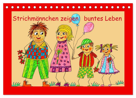 Strichmännchen zeigen buntes Leben (Tischkalender 2026 DIN A5 quer), CALVENDO Monatskalender