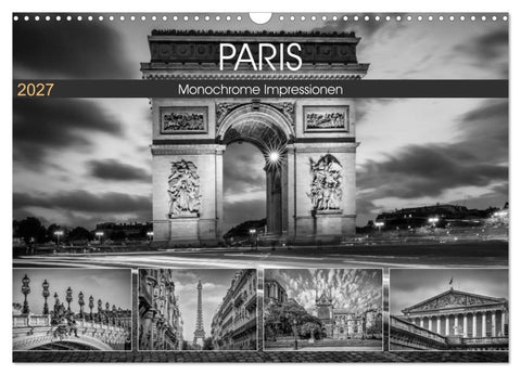 PARIS Monochrome Impressionen (Wandkalender 2027 DIN A3 quer), CALVENDO Monatskalender