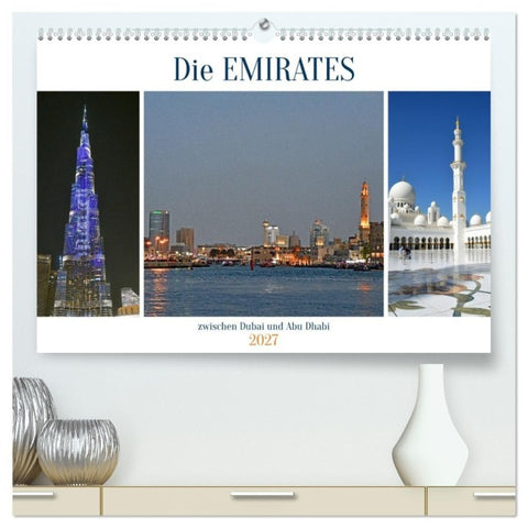Die EMIRATES zwischen Dubai und Abu Dhabi (hochwertiger Premium Wandkalender 2027 DIN A2 quer), Kunstdruck in Hochglanz