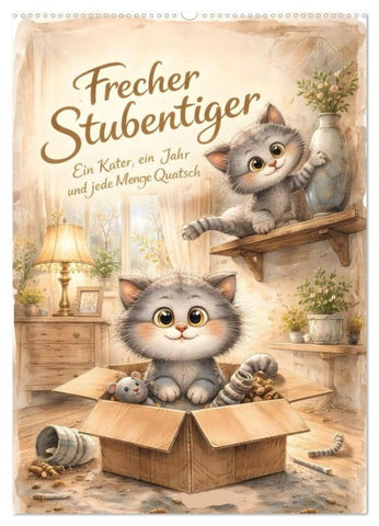 Frecher Stubentiger (Wandkalender 2027 DIN A2 hoch), CALVENDO Monatskalender