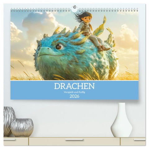 Drachen - Verspielt und fluffig (hochwertiger Premium Wandkalender 2026 DIN A2 quer), Kunstdruck in Hochglanz