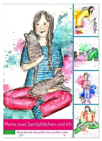 Meine zwei Samtpfötchen und Ich - Bezaubernde Aquarelle einer große Liebe (Wandkalender 2027 DIN A2 hoch), CALVENDO Monatskalender