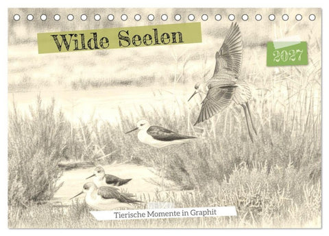 Wilde Seelen - Tierische Momente in Graphit (Tischkalender 2027 DIN A5 quer), CALVENDO Monatskalender