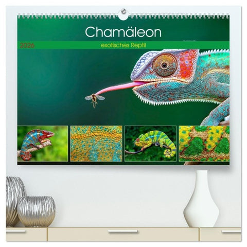 Chamäleon - exotisches Reptil (hochwertiger Premium Wandkalender 2026 DIN A2 quer), Kunstdruck in Hochglanz