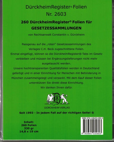 260 DürckheimRegister® -FOLIEN zum Einheften und Unterteilen der Gesetzessammlungen