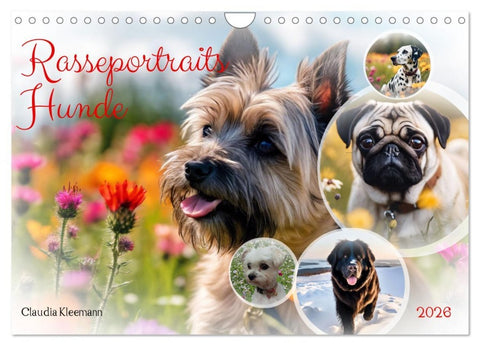 Rasseportraits - Hunde (Wandkalender 2026 DIN A4 quer), CALVENDO Monatskalender