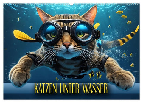 Katzen unter Wasser (Wandkalender 2027 DIN A2 quer), CALVENDO Monatskalender