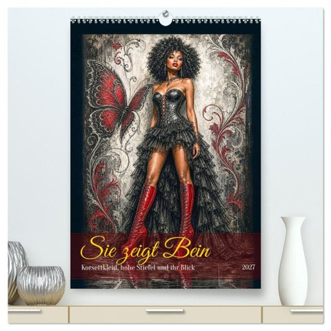 Sie zeigt Bein (hochwertiger Premium Wandkalender 2027 DIN A2 hoch), Kunstdruck in Hochglanz