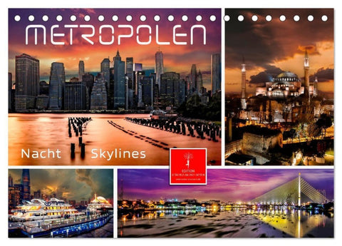 Metropolen - Nacht Skylines (Tischkalender 2027 DIN A5 quer), CALVENDO Monatskalender