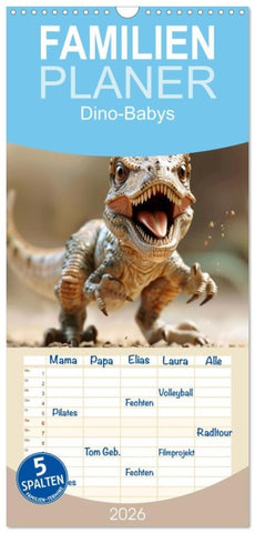 Familienplaner 2026 - Dino-Babys mit 5 Spalten (Wandkalender, 21 x 45 cm) CALVENDO