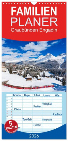 Familienplaner 2026 - Graubünden Engadin mit 5 Spalten (Wandkalender, 21 x 45 cm) CALVENDO